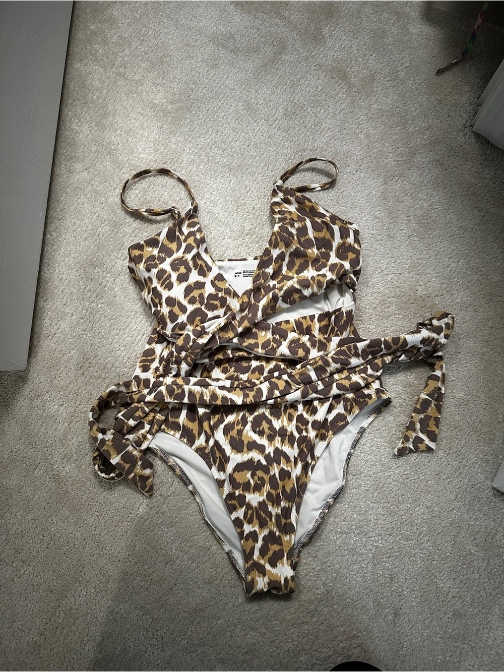 aerie Leopard Print One-Piece Swimsuit in Brown and White